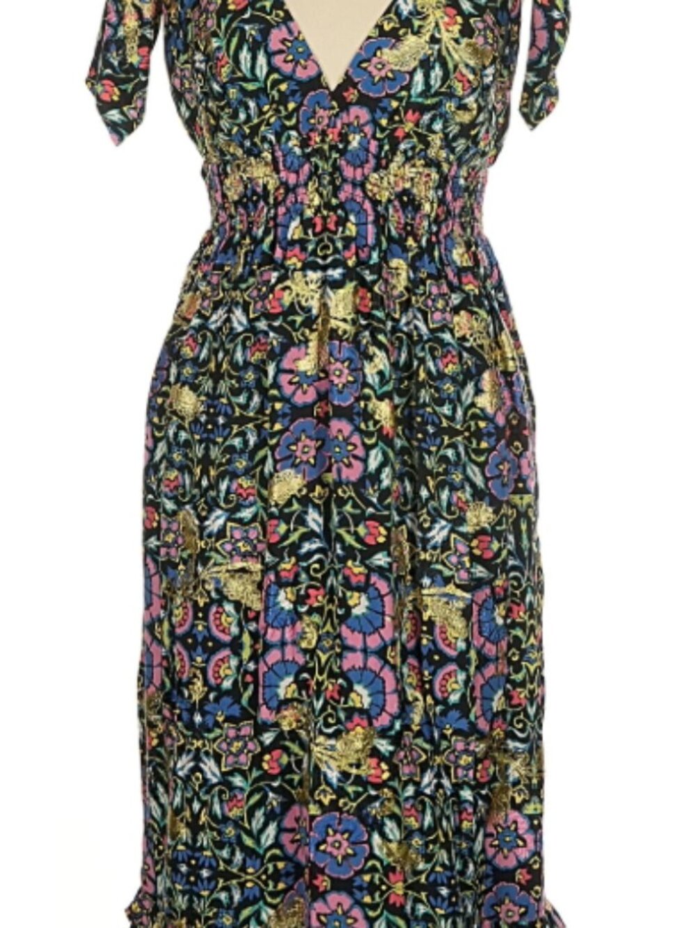 Nicole Miller Women's Mosaic Lurex Smocked Tie Shoulder Dress - Picture 2 of 7
